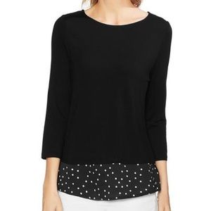 VINCE CAMUTO | Mixed Media Polka Dot Top